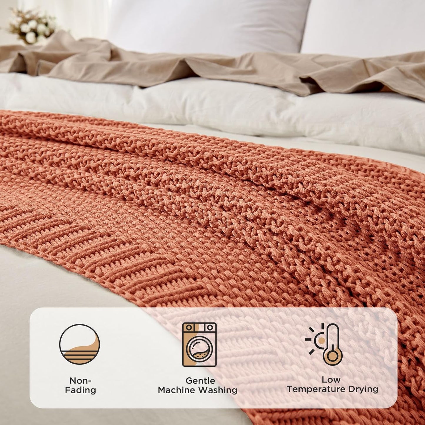Joydeco Chunky Cable Knit Throw Blanket, Lightweight 100% Cotton Soft Cozy Throw Twin Blanket for