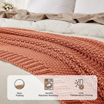 Joydeco Chunky Cable Knit Throw Blanket, Lightweight 100% Cotton Soft Cozy Throw Twin Blanket for