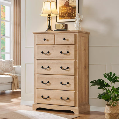 T4TREAM 6 Drawers Dresser Chests for Bedroom, 48" Tall Rustic Chset of Drawers, Wood Dressers