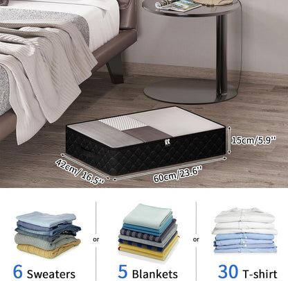 Fixwal Black Underbed Storage Bags with Clear Window and 2 Reinforced Handles Under Bed Storage