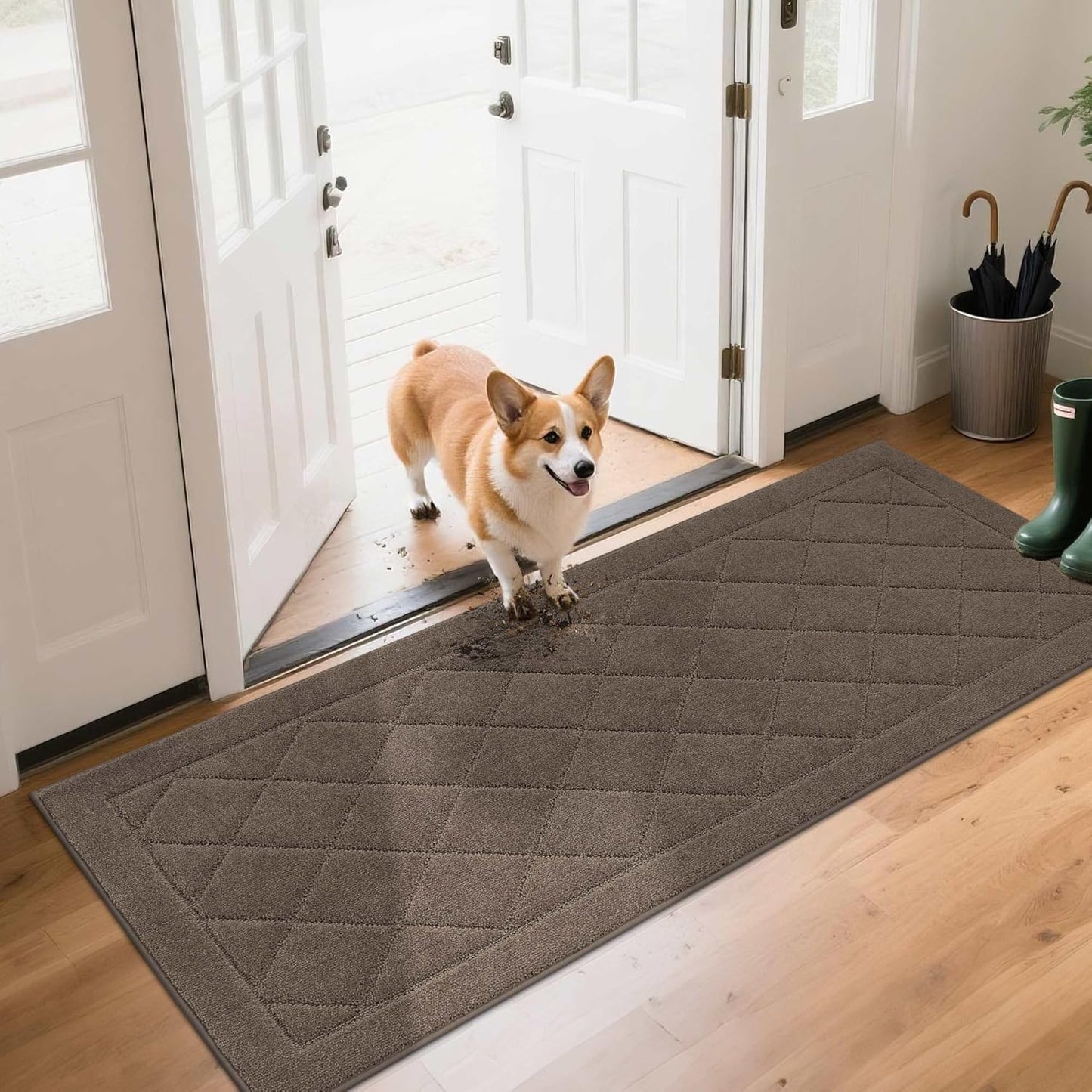 BEQHAUSE Dirt Trapper Door Mat 24" x 60", Doormat Non-Slip Entryway Rugs Washable, Dog Door Mat