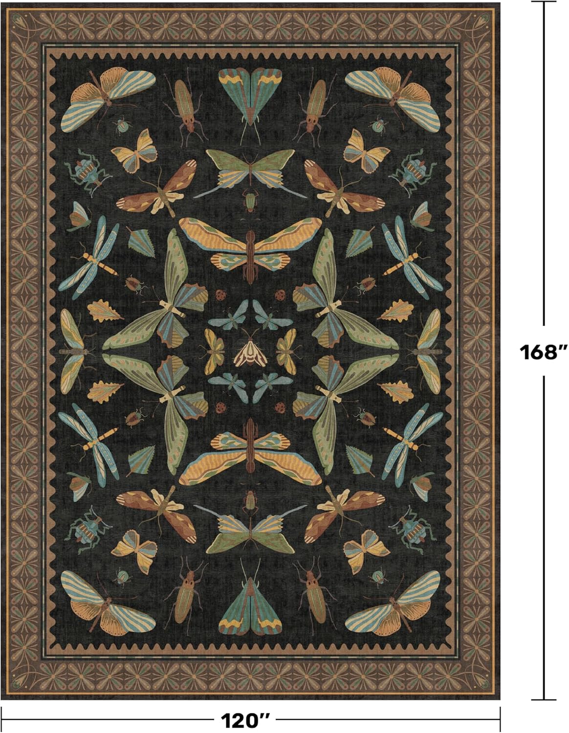 Big Black Area Rug for Living Room - Washable 10x14 Area Rug, Dining Room Rugs for Under Table