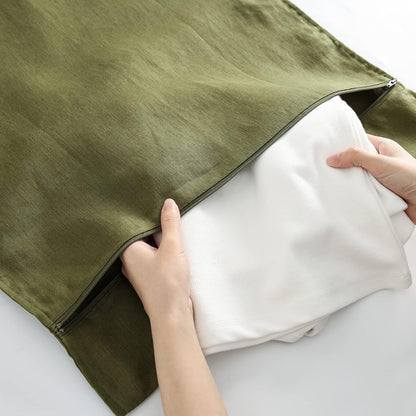 Linen Hanging Laundry Bag, 100% Linen Over The Door Laundry Hamper with Buttons and Zipper, Space