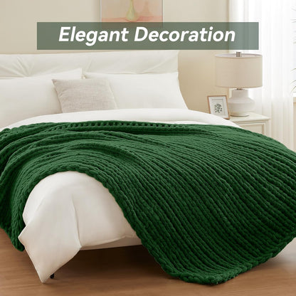 Chunky Knit Throw Blanket, 50''*60'' Knitted Throw Chenille Yarn for Bed Couch, Handmade Grass