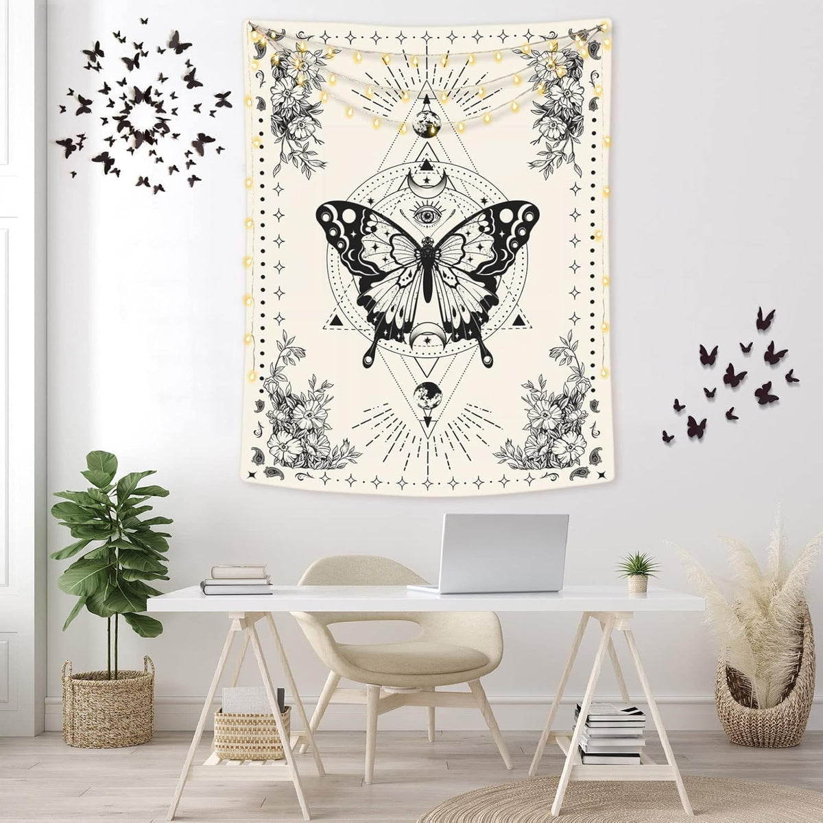 Lunerfex Boho Butterfly Tapestry Small Tapestry Tarot Tapestries Moon Phase Aesthetic Tapestries