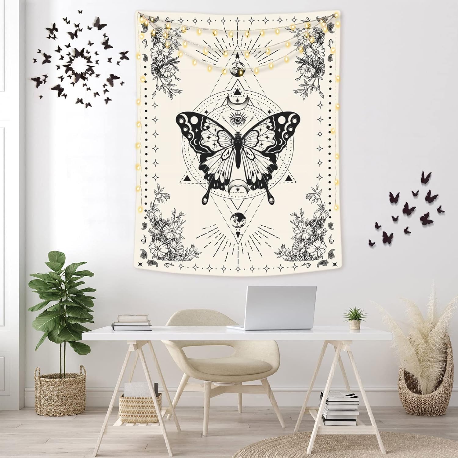 Lunerfex Boho Butterfly Tapestry Small Tapestry Tarot Tapestries Moon Phase Aesthetic Tapestries