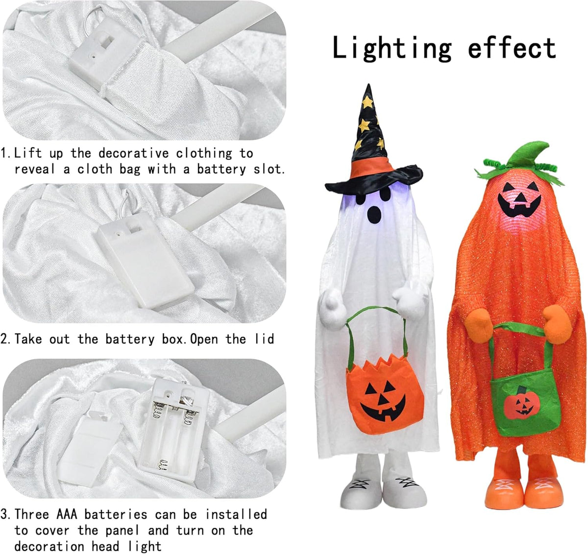32" Front Porch Light up Halloween Pumpkin Figure Décor, Kit Standing Trick or Treat Indoor and