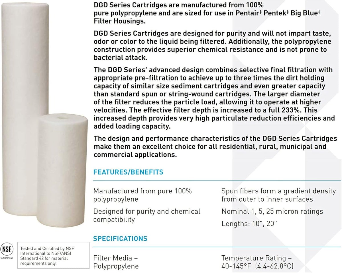 Pentair Pentek Big Blue Filter Housing Bundle with Water Filter Cartridge | Heavy Duty Whole House