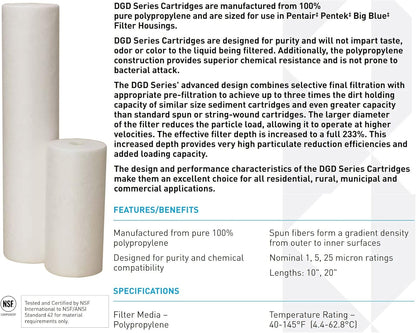 Pentair Pentek Big Blue Filter Housing Bundle with Water Filter Cartridge | Heavy Duty Whole House