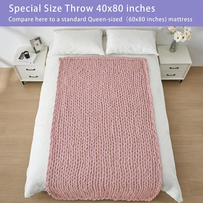 Bigacogo Chunky Knit Throw Blanket for Couch, 40x80 inches, 100% Hand Knitted with Thick Jumbo