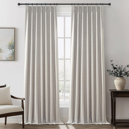 Natural Melange Taupe Blackout Curtains 108 Inch Extra Long Linen Viral Curtain with Pinch Pleat