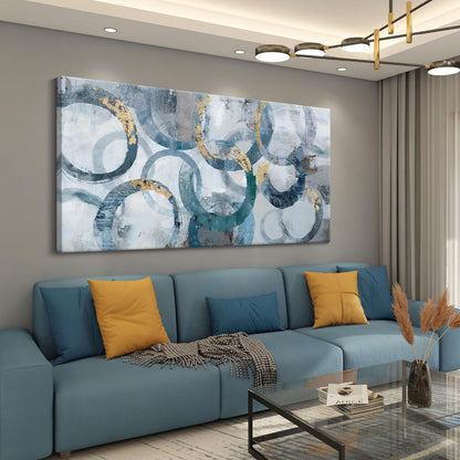 Mofutinpo Blue and Gold Wall Art - Large Modern Abstract Canvas Wall Art, Framed for Bedroom