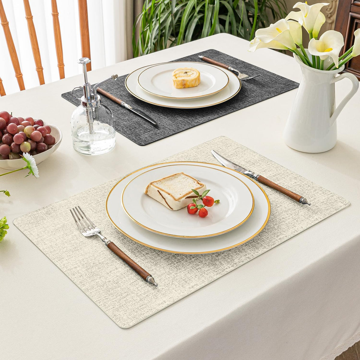 Romanstile Reversible Vinyl Placemats Set of 6, Faux Leather 100% Waterproof Oil-Proof Wipeable
