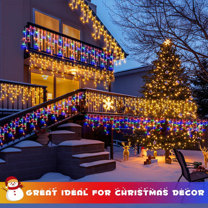 JMEXSUSS Color Changing Outdoor Waterproof Icicle Lights, 400 LED with Remote, Warm White to