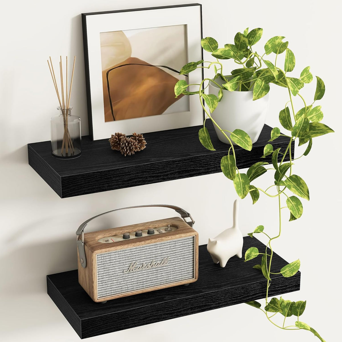 Fun Memories Deep Floating Shelves - 16" W x 9" D x 1.6" H Rustic Black Wall Shelf - Wall Mounted