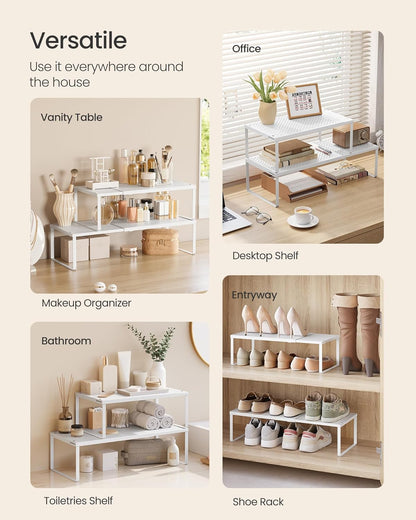 SONGMICS Spice Racks, Set of 2 Expandable Kitchen Countertop Shelves, Small Cupboard Organizers