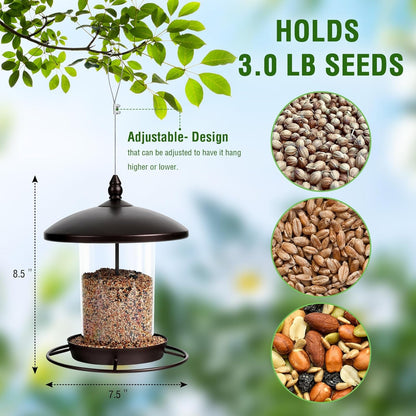 Metal Bird Feeder for Outdoors Hanging,3.0LB Seed Feeder,Easy to Fill & Clean,360°