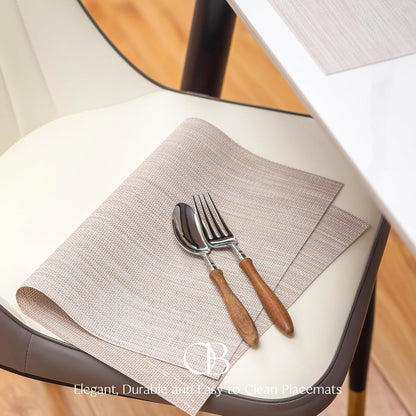 Placemats Set of 4 - Easy Clean Woven Vinyl Placemats for Dining Table, Indoor/Outdoor Place Mats