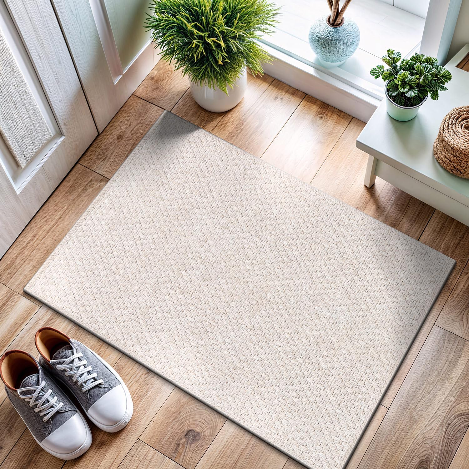 CAMILSON Easy Jute Rug 2x3, Indoor Outdoor Off-White Farmhouse Area Rugs for Living Room and