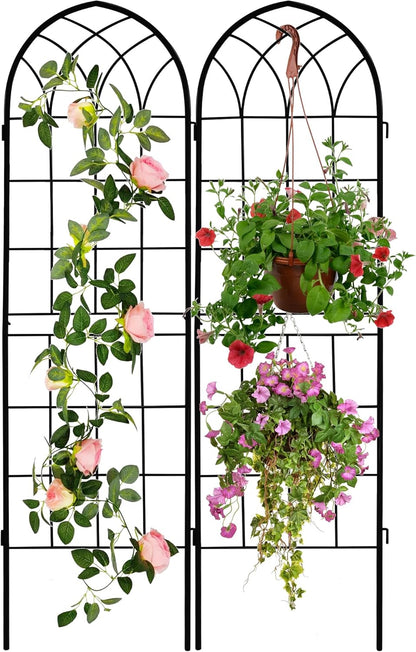 LZRS 2 Pack 71x20in Rustic Iron Arch Decoration Garden Trellis with Black Metal Coating – Perfect
