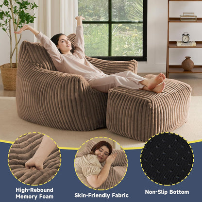 Giant Bean Bag Chairs for Adults, Oversized Chaise Lounge Chair Indoor with Memory Foam - Plush