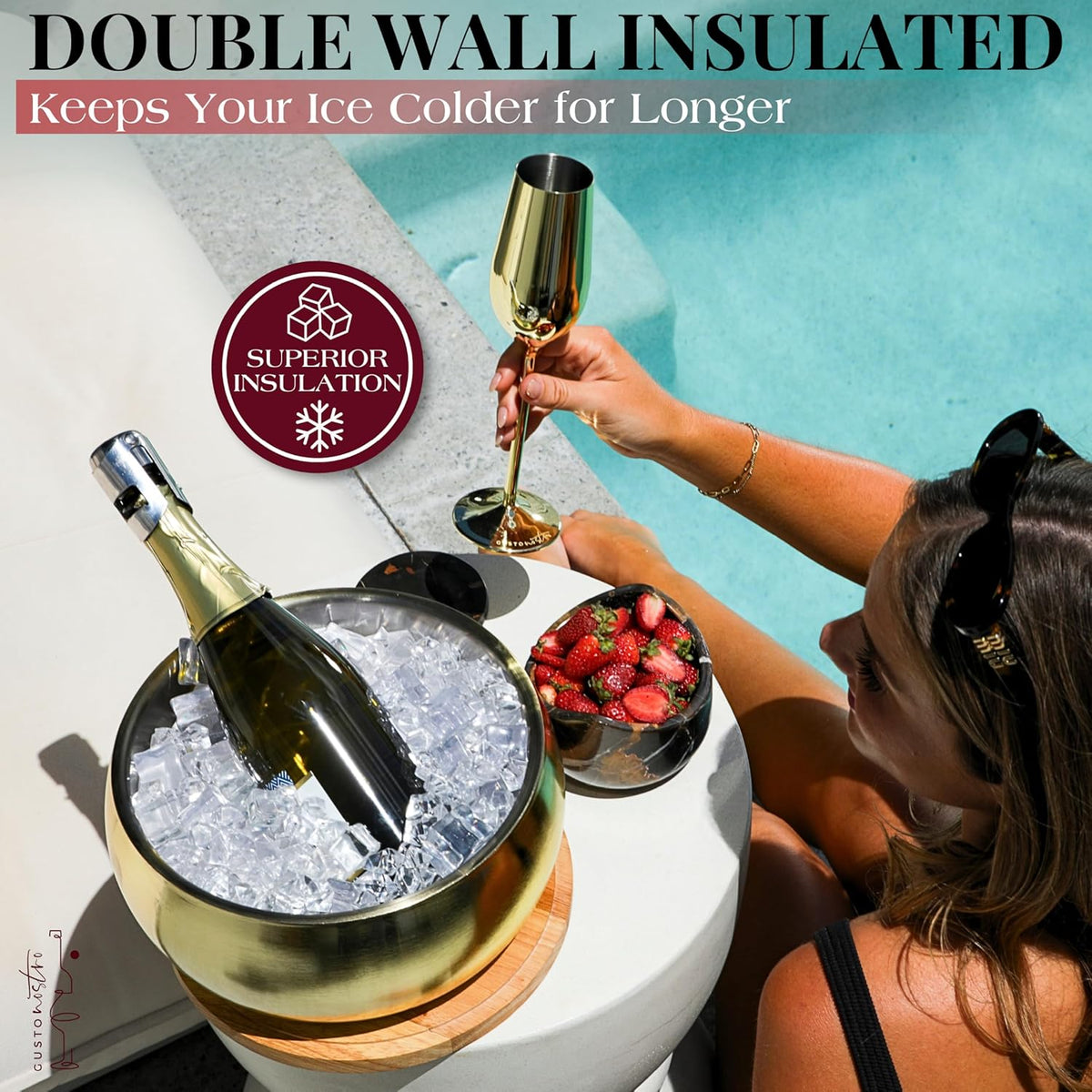 Gusto Nostro 4.1L Insulated Ice Bucket with Lid and Tongs, Double Wall Stainless Steel Ice Bucket