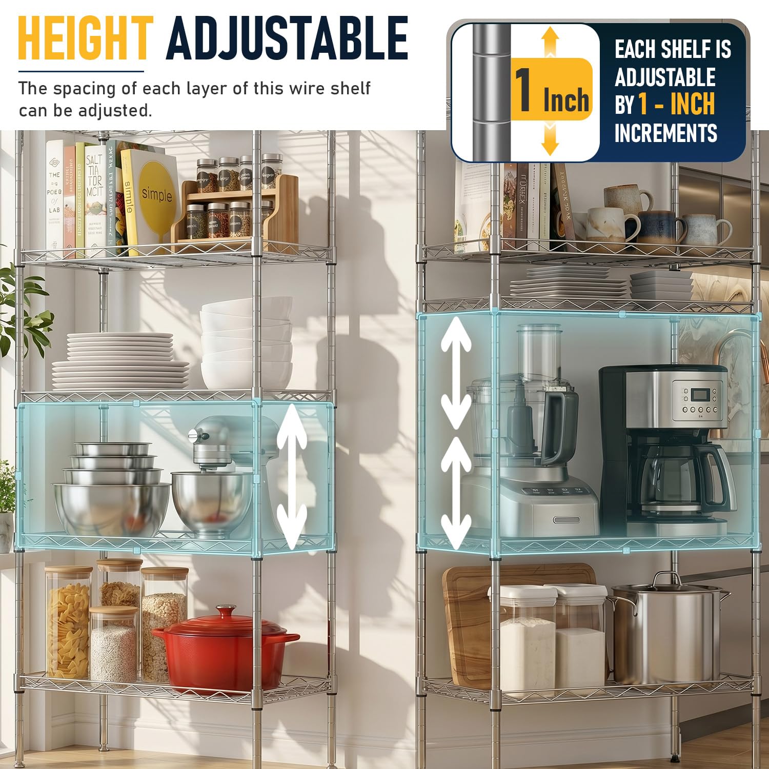 FDW 5 Tier 22L x 12W x 48H Pantry Shelves Adjustable Metal Shelves NSF Storage Rack Shelving Units