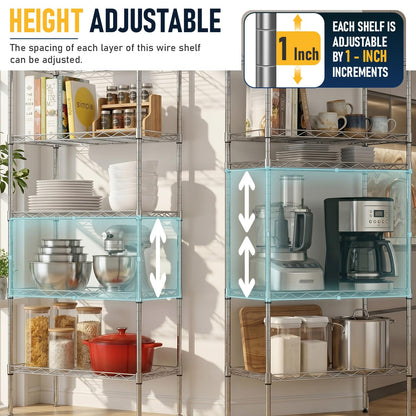 FDW 5 Tier 22L x 12W x 48H Pantry Shelves Adjustable Metal Shelves NSF Storage Rack Shelving Units