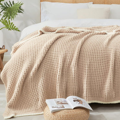 Snuggle Sac Waffle Throw Blanket for Couch Bed Sofa 50x60 inches, Reversible Beige Blanket