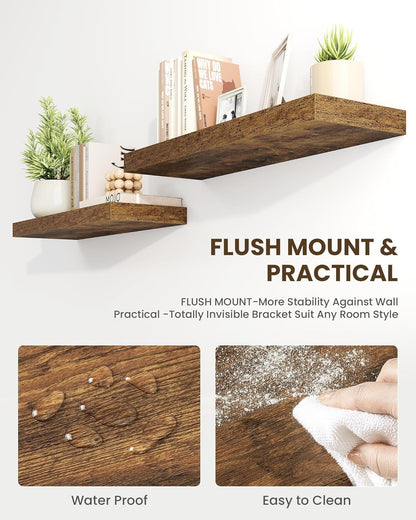 Marsmiles 55" Floating Shelves for Wall, Wooden Shelves with Invisible Brackets Set of 2, Rustic
