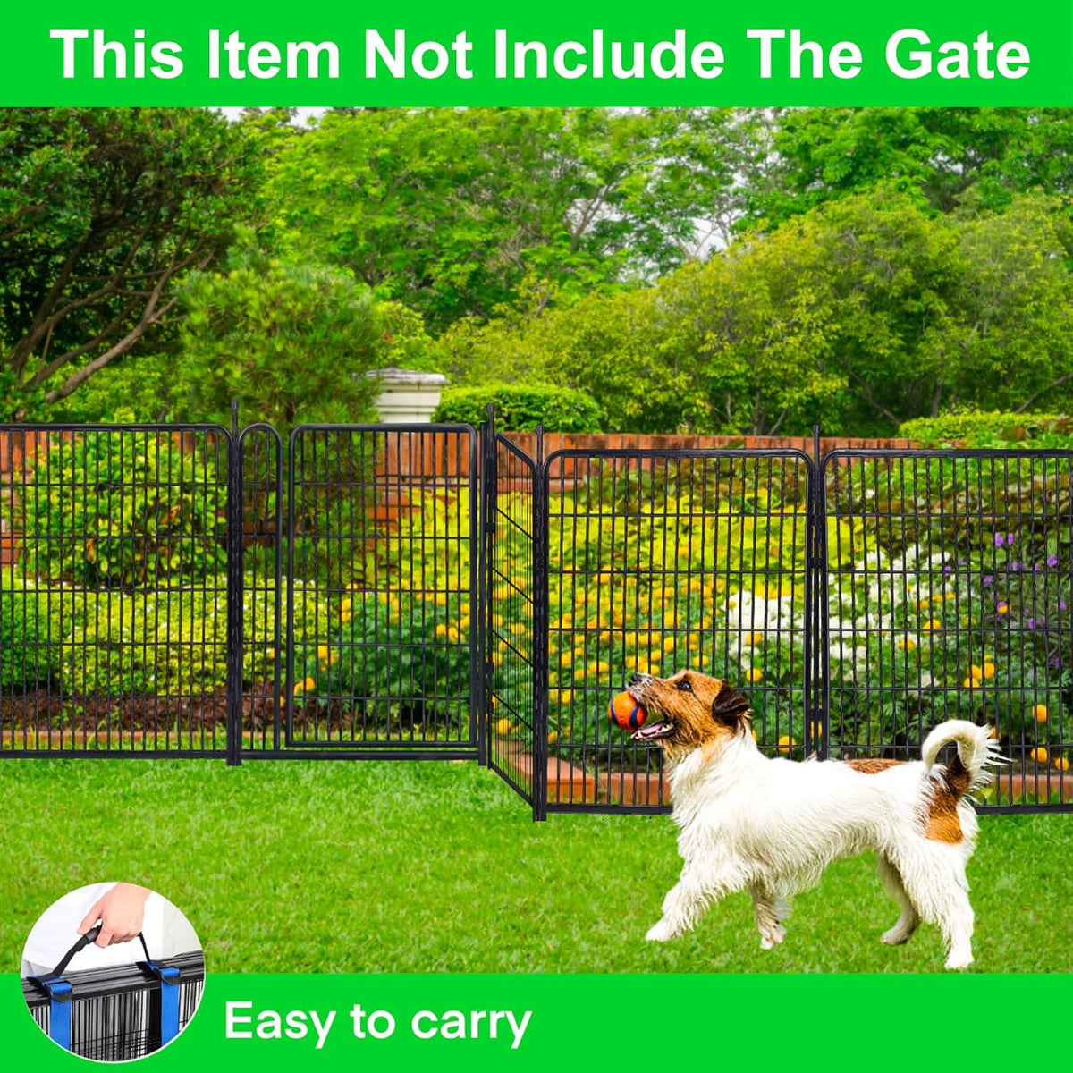 Tall Garden Fence Without Gate, 54 in(H) Dog Fences for The Yard, 8 Panels Total 17.7 Ft(L) Outdoor