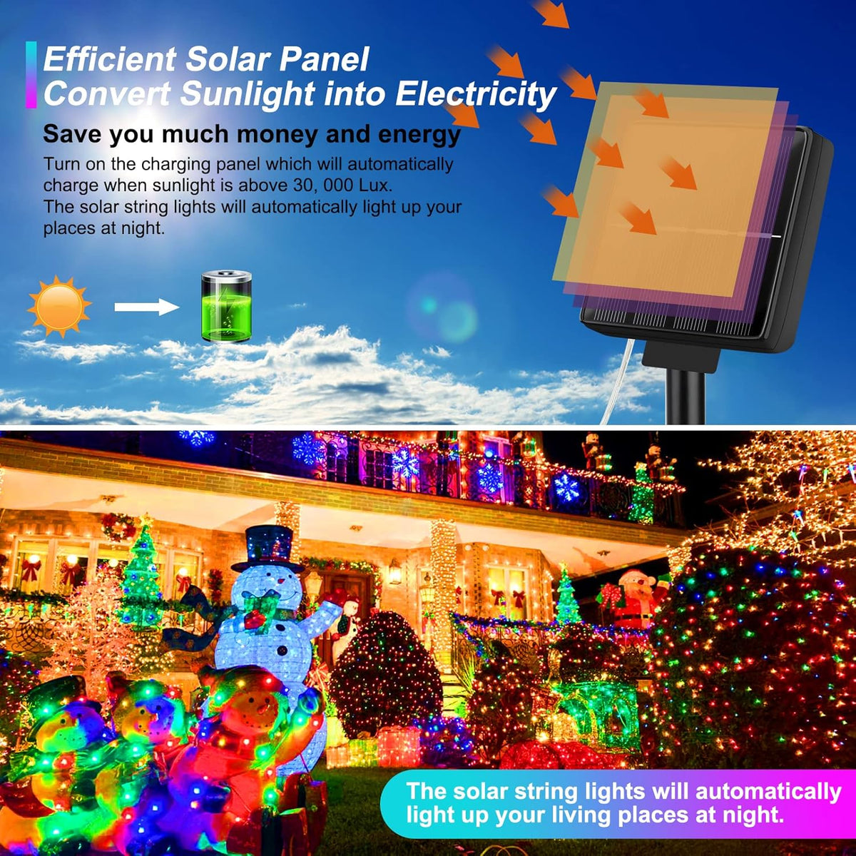 Brightever 4-Pack Solar Outdoor String Lights 288FT, Each 72FT 200 LED Solar Powered Multicolored
