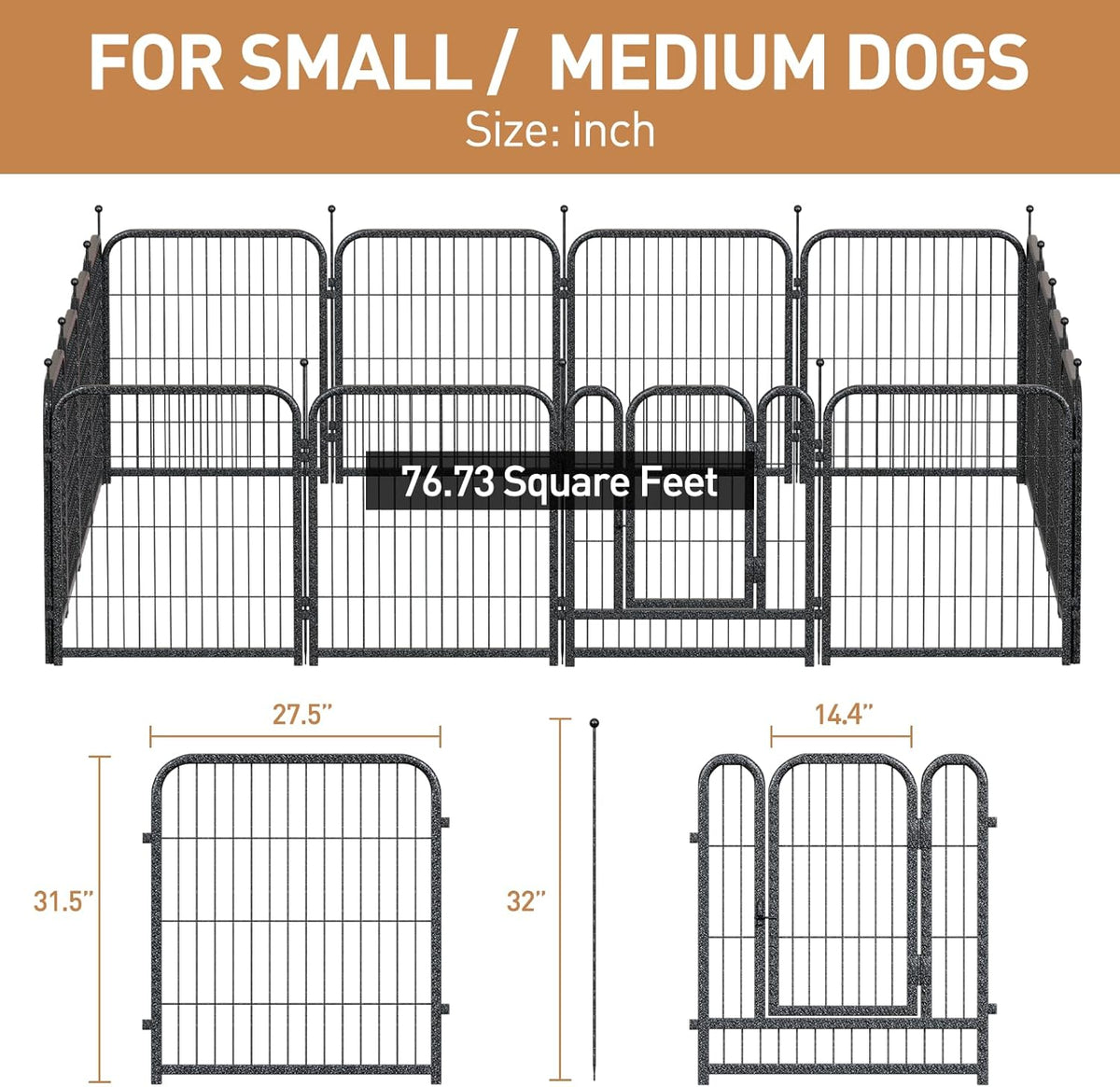 Dog Playpen 8/16 Panels 32" Height Heavy Duty Dog Fence Puppy Pen for Large Medium Small Dogs