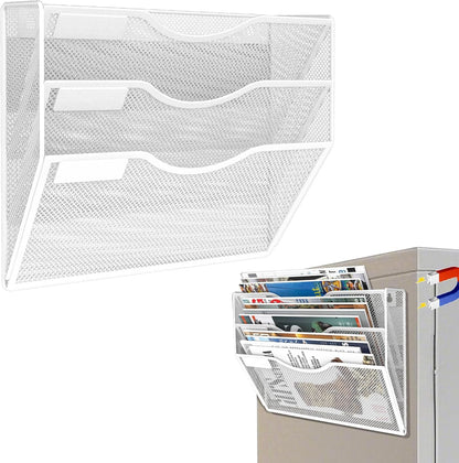 3-Tier Magnetic File Holder, No Drilling Installation File Cabinet Organizer, White Magnetic File
