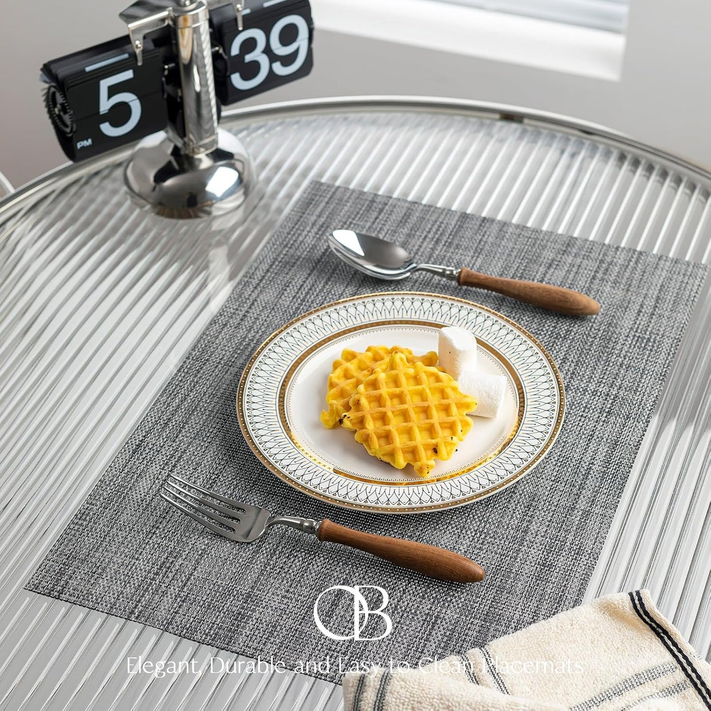 Placemats Set of 12 - Easy Clean Woven Vinyl Placemats for Dining Table, Indoor/Outdoor Place Mats