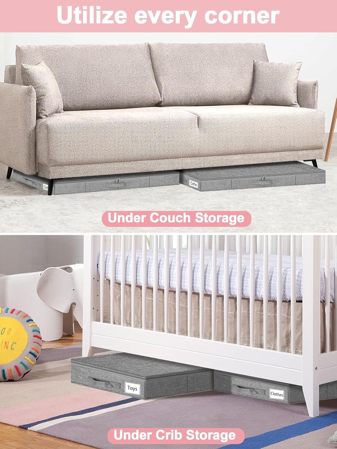 Low Profile Under Bed Storage Containers, 4" Tall Underbed Storage with Rigid Sidewalls & Bottom