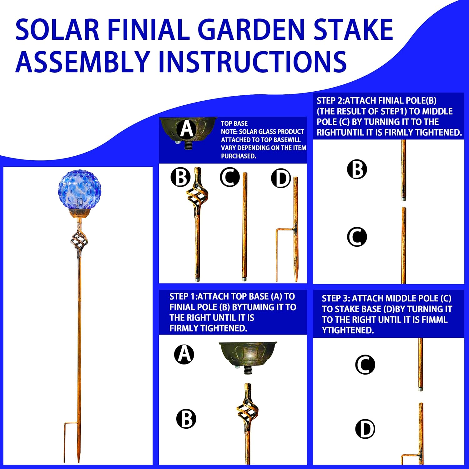 Garden Solar Lights, Decorative LED Honeycomb Glass Ball Garden Stake, Glass and Metal Outdoor