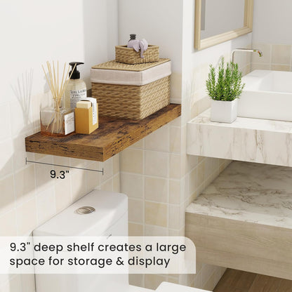 Fun Memories 24 Inch Floating Shelves for Wall, 9 Inch Deep Brown Rustic Wood Wall Mounted Shelves