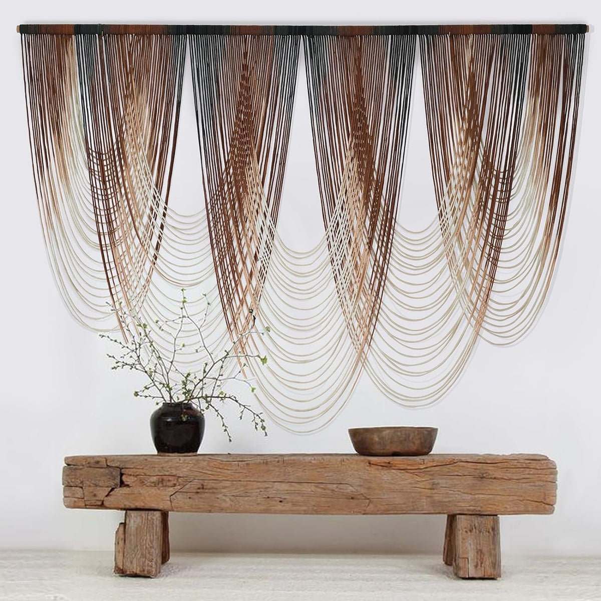 IOWER Macrame Wall Hanging Brown Dip-Dyed Large Macrame Wall Decor For Living Room Boho Fiber Art
