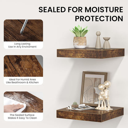 Square Floating Shelves for Wall, 8"W x 8"D x 1.2"H, Small Wooden Wall Mounted Display Shelves with