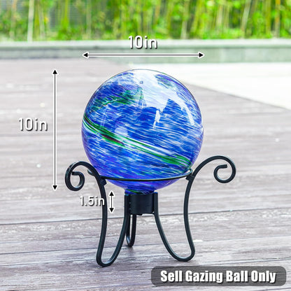VCUTEKA Glass Outdoor Gazing Globe, Blue and Green Hand Painted Swirled Sphere for Patio Garden