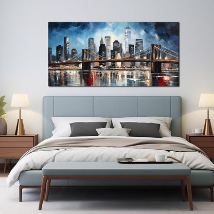 Brooklyn Bridge Wall Art for Bedroom,Modern City Large Canvas Wall Art Living Room,Blue Home Office