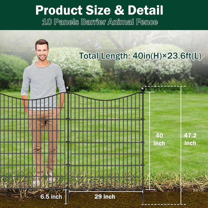 10 Panels Decorative Garden Fence with Gate, 40 in(H) X 23.6 ft(L) No Dig Dog Fence Animal Barrier