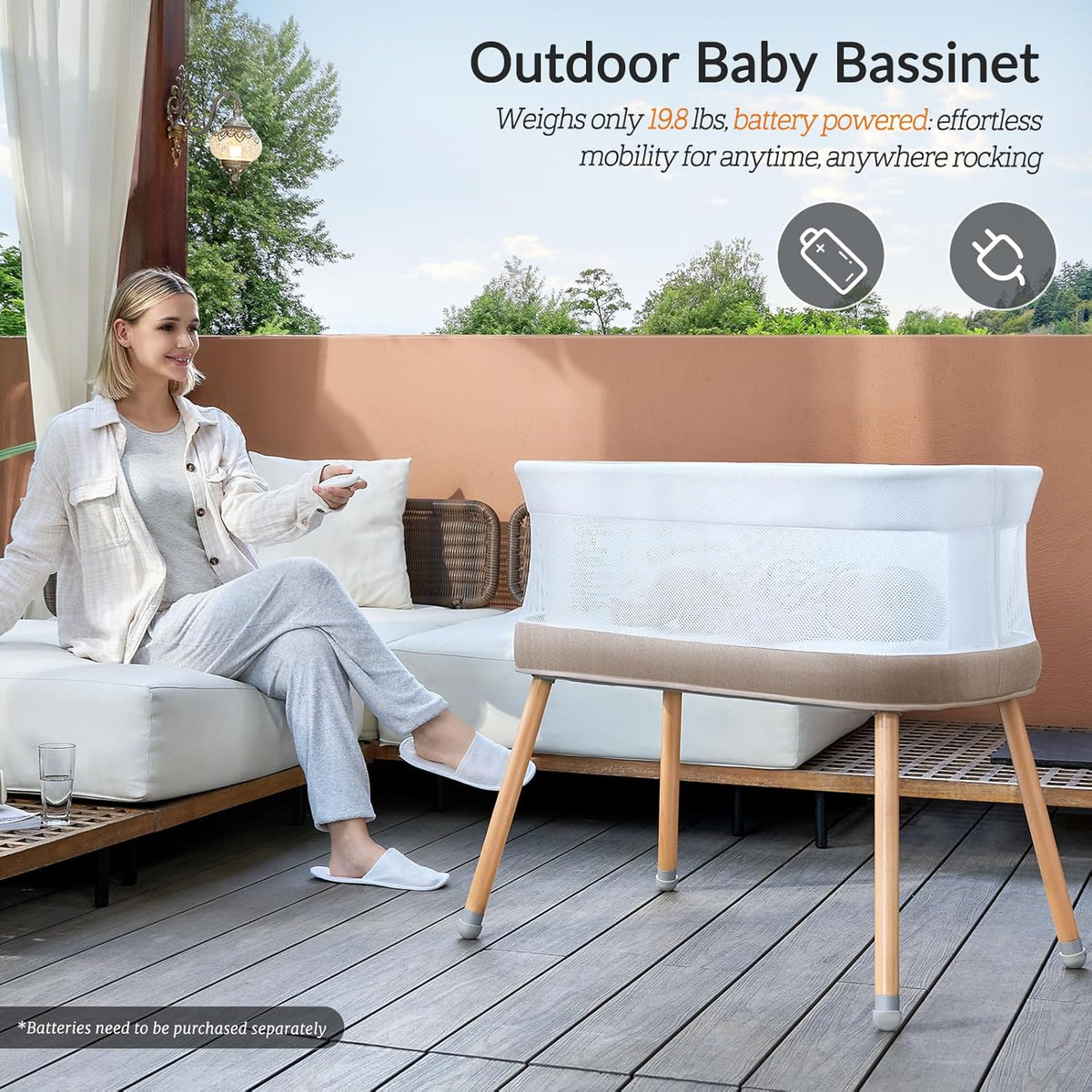 Rocking Bassinet for Baby 3 Speeds Electric Bedside Sleeper with White Noise, Automatic Bedside
