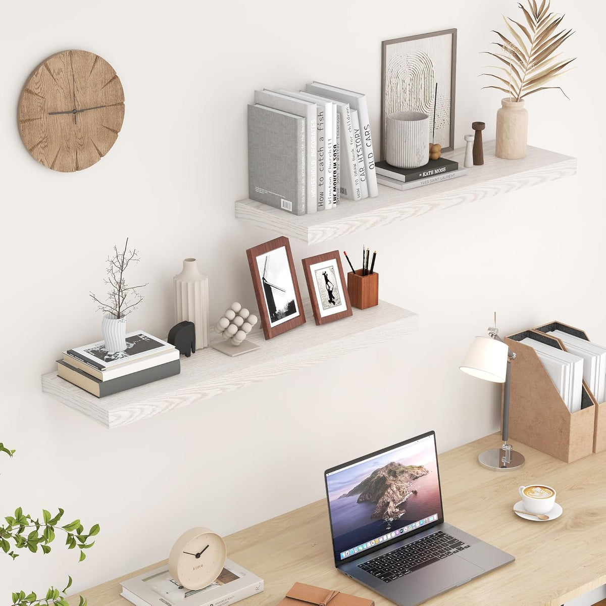 Fun Memories Rustic Wood Floating Shelves for Wall, 36 x 9 Wall Shelves Set of 2, Deep Floating