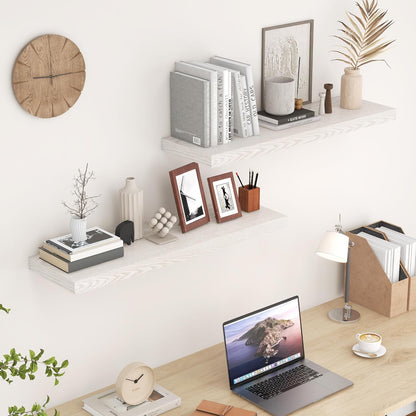 Fun Memories Rustic Wood Floating Shelves for Wall, 36 x 9 Wall Shelves Set of 2, Deep Floating