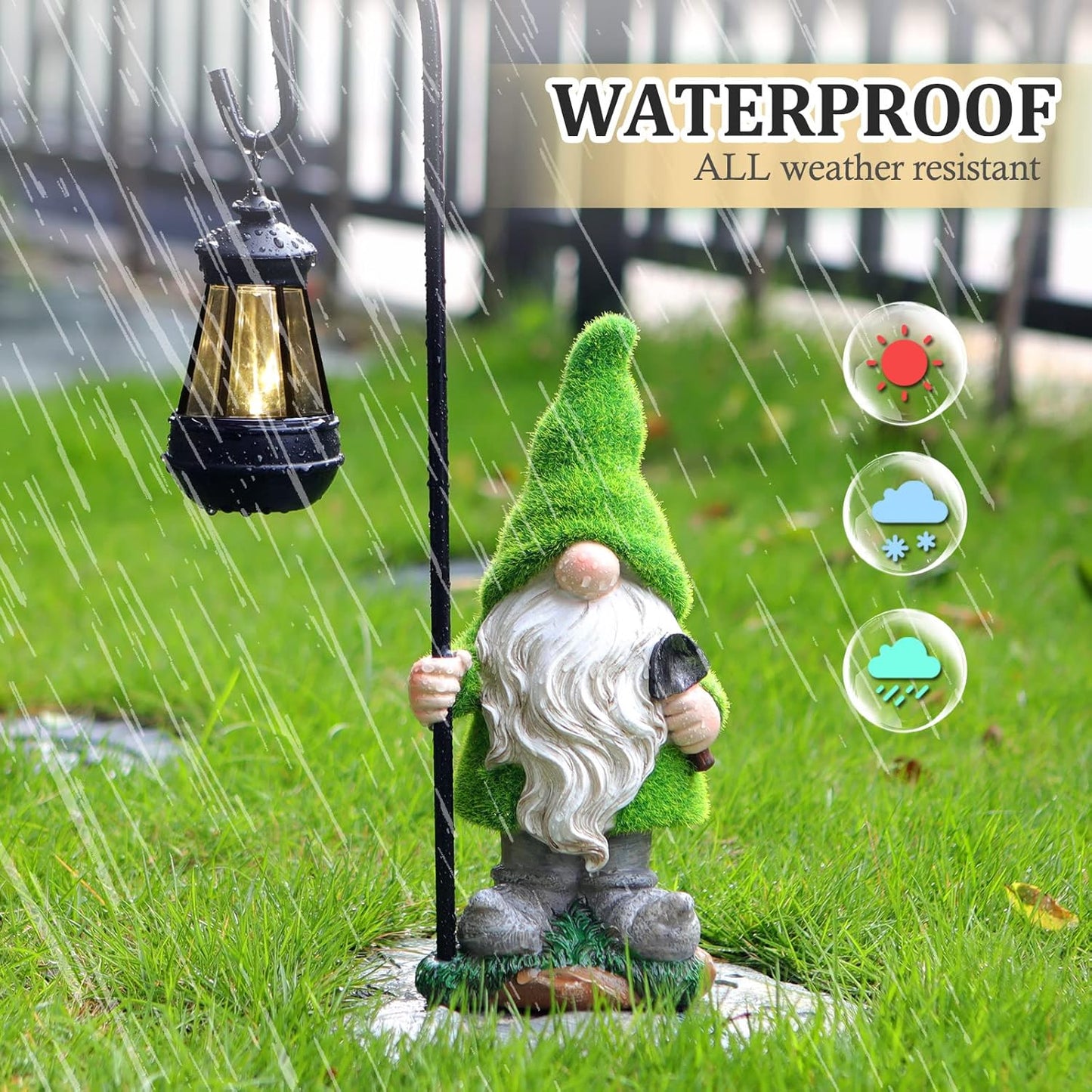 Flocked Solar Garden Gnomes Outdoor Statues 15.8”Outdoor Garden Decor LED Outdoor Decor Light