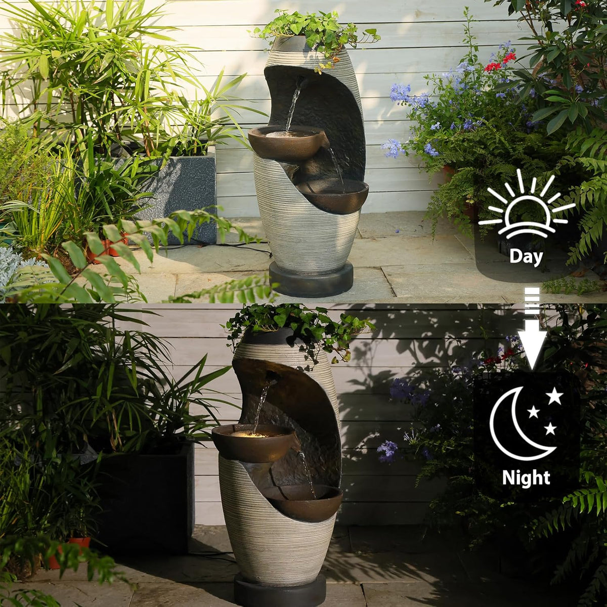 27.95''H Outdoor Garden Water Fountain, 2-Tier Bowl Shaped Floor - Standing Waterfall Fountain