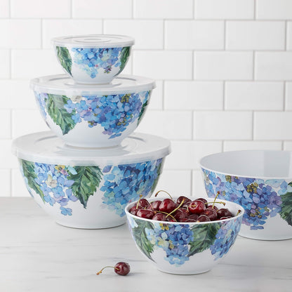 Amazon Basics Nesting Melamine Mixing Bowl With Lid And Non-Slip Base, 5 Sizes, Set Of 10