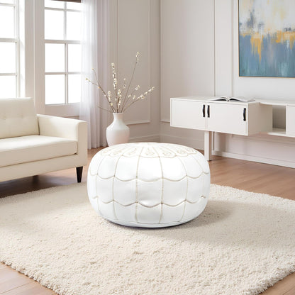Stuffed Arch Design Moroccan Leather Pouf Ottoman, Handmade, Pre-Filled, 100% Genuine Leather, 14”